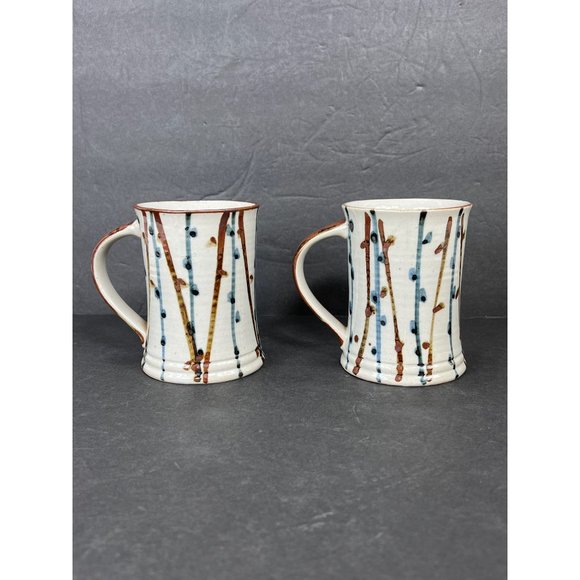 Vintage Pottery Thrown Mugs 2 Set CoffeeTea Retro 90s Hand Painted Boho - Picture 3 of 8